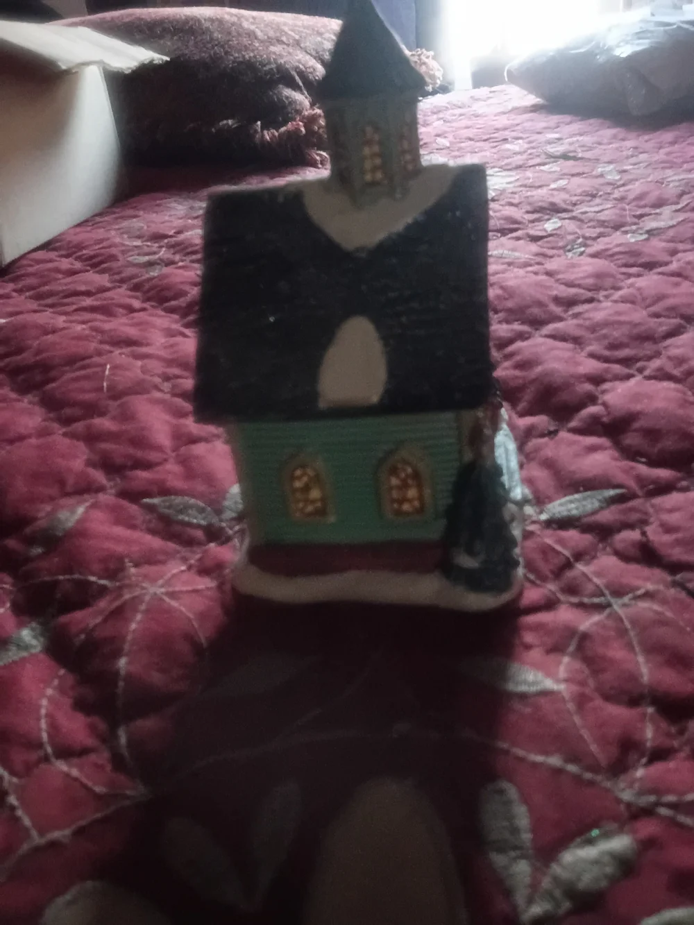 Holiday Green Village Chapel Decorative Figurine Vintage